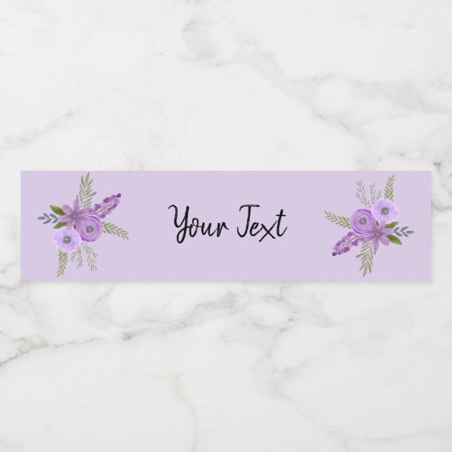 Blommande Violett Lavendel Akvarell Vattenflaskor Etikett (Singel etikett)