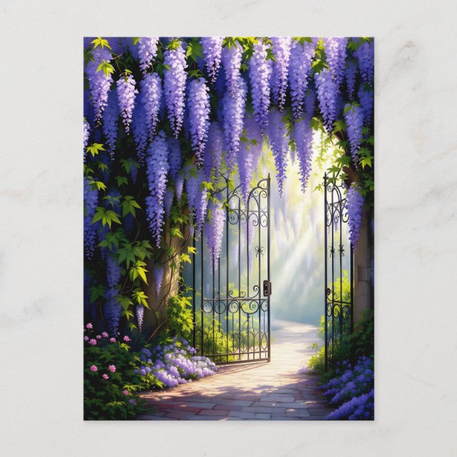 Blommande visteria på nostalgisk viktoriansk trädg vykort (Framsida)