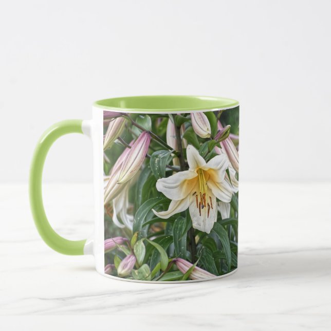 Blommande vit lilja mugg (Vänster)