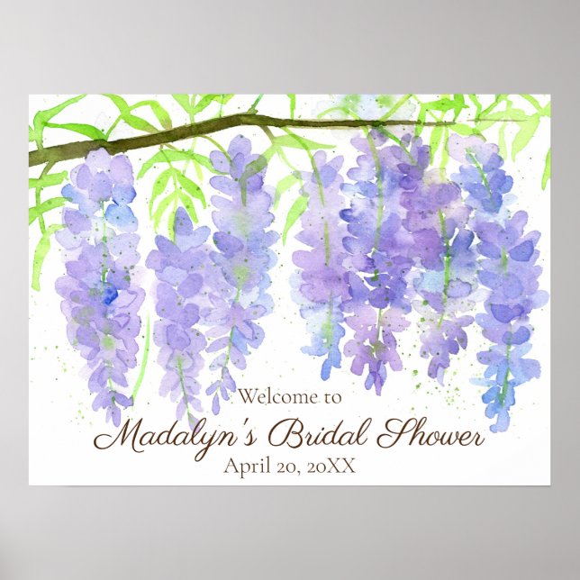 Blommande Wisteria Bröllosdusch Välkomstaffisch Poster (Framsidan)