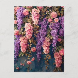 Blommande Wisteria och Rosa Rosor Vykort