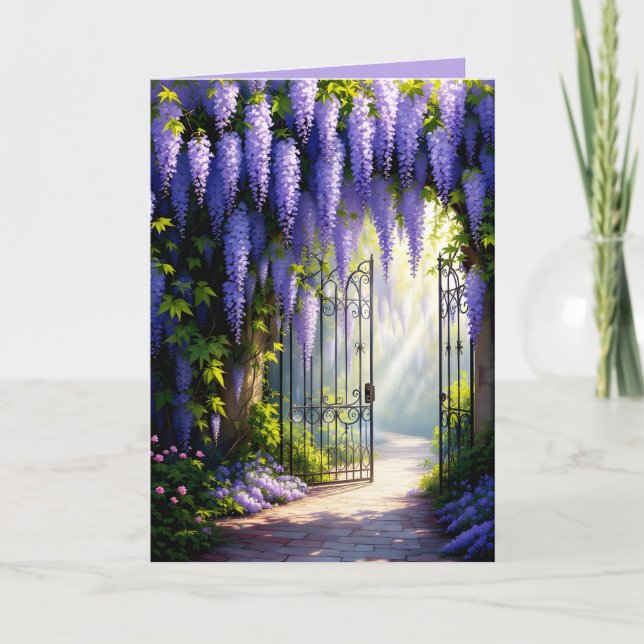Blommande Wisteriaväxt på nostalgisk, viktoriansk  Kort (Framsida)