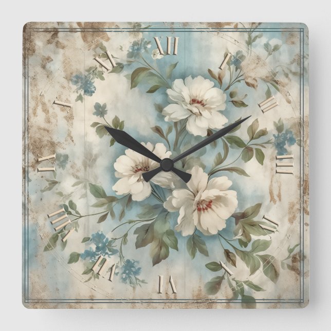 Blommans skönhet - vintagen shabby chic fyrkantig klocka (Framsida)