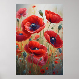 Blommar Art. för vackra Romantiska vallmo Flowers Poster