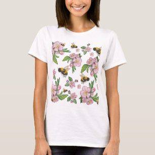 Blommar av äppelfruktodling med bin vattenfärgskor t shirt