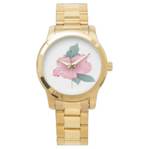 Blommar av blomblad med grönt löv armbandsur