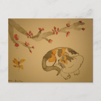 Blommar av fjäril och plommon vykort