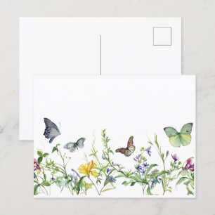Blommar av fjärilar och blommor vykort