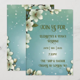 Blommar av gigantiska körsbär med miniatyrdiagram inbjudningar