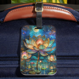 Blommar av glasaktigt Lotus i månljuset Bagagebricka