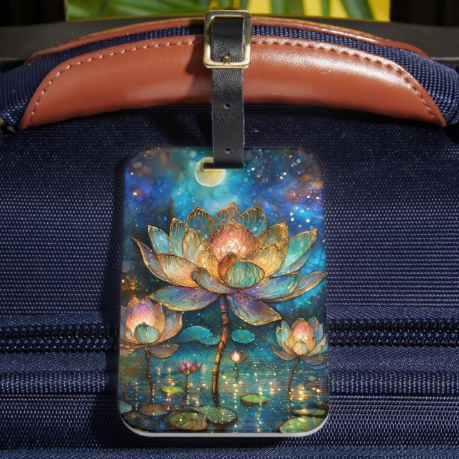 Blommar av glasaktigt Lotus i månljuset Bagagebricka (Framsida Insitu 2)