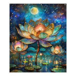 Blommar av glasaktigt Lotus i månljuset Fototryck