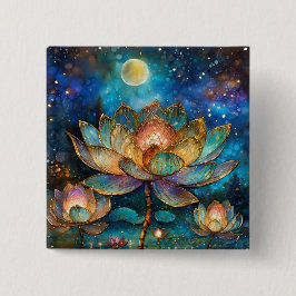 Blommar av glasaktigt Lotus i månljuset Knapp