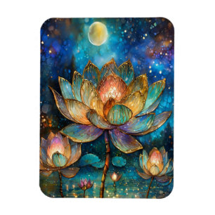 Blommar av glasaktigt Lotus i månljuset Magnet