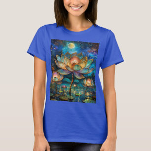 Blommar av glasaktigt Lotus i månljuset T Shirt