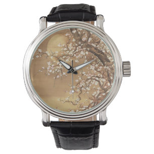Blommar av japansk vintage plum i månljus armbandsur