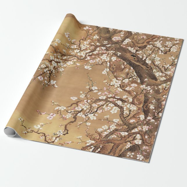 Blommar av japansk vintage plum i månljus presentpapper (Utrullad)