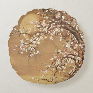 Blommar av japansk vintage plum i månljus rund kudde