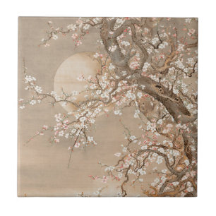 Blommar av japanskt plommon i moonlight av Sō Shiz Kakelplatta