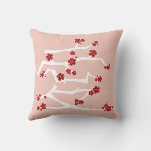Blommar av kinesiska Ai Kärlek Cherry Red Sakura B Kudde