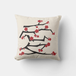 Blommar av kinesiska Ai Kärlek Cherry Red Sakura B Kudde
