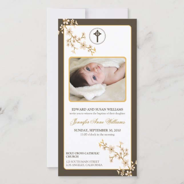 Blommar av körsbär, Baptism Announcement (guld) (Framsida)