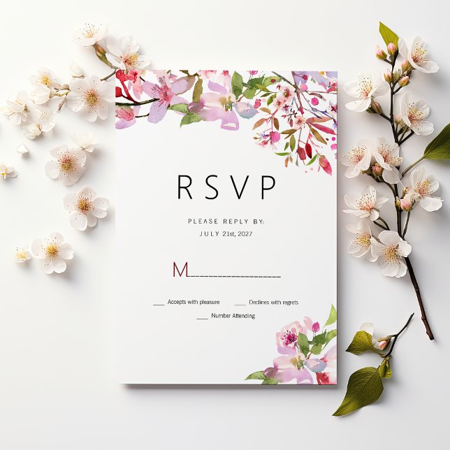 Blommar av körsbär med botanisk rosa sommar OSA Inbjudningar (Botanical pink cherry blossom summer RSVP)