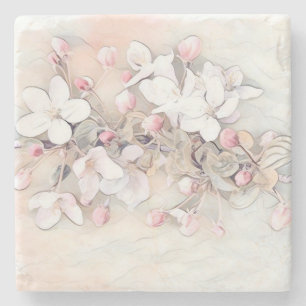 blommar av körsbär med vintage, vit rosa, teckning stenunderlägg