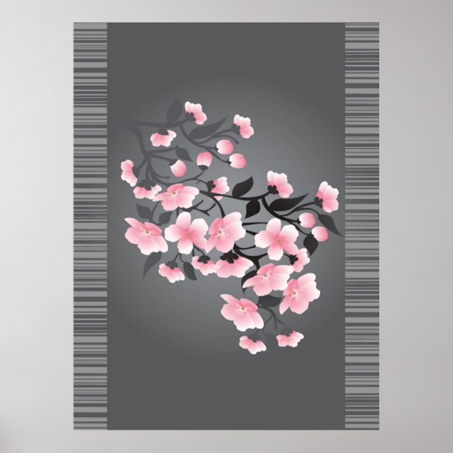 Blommar av körsbär (Sakura) på grått-bakgrund Poster (Framsidan)