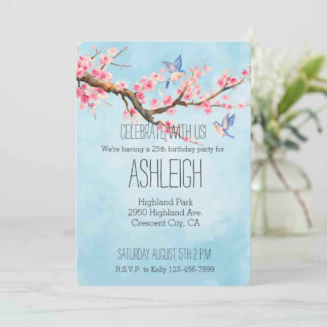 Blommar av körsbärsblommor Fåglar   Inbjudningar (Stående Fram)