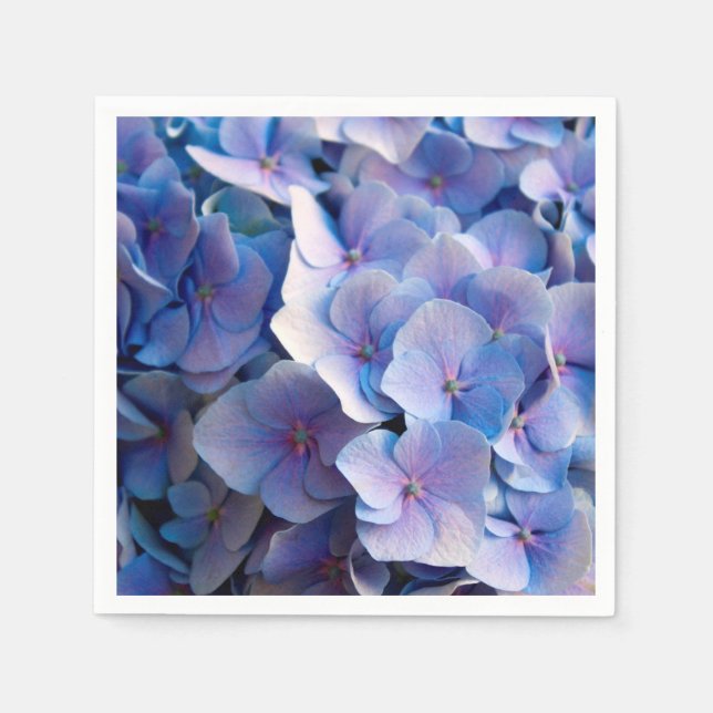 Blommar av ofyllda blå Hydrangea Pappersservett (Framsidan)