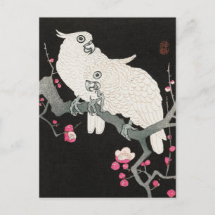 Blommar av Ohara Koson två Cockatoo och Plum Vykort