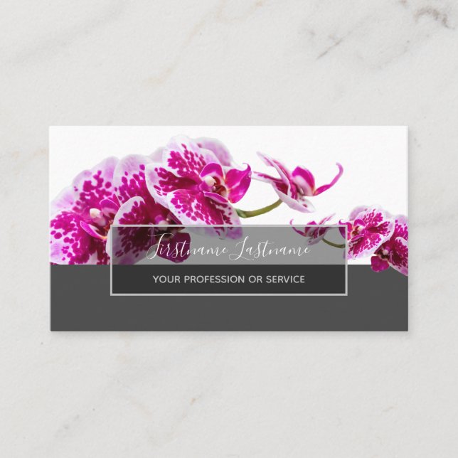 blommar av orkidéblommor elegant grått-rektangel visitkort (Framsida)