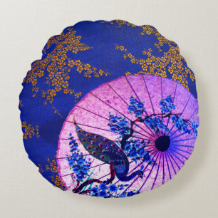 Blommar av peacock oriental parasol japanese cherr rund kudde