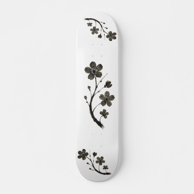 Blommar av plommon - botanisk design på skateboard (Framsida)