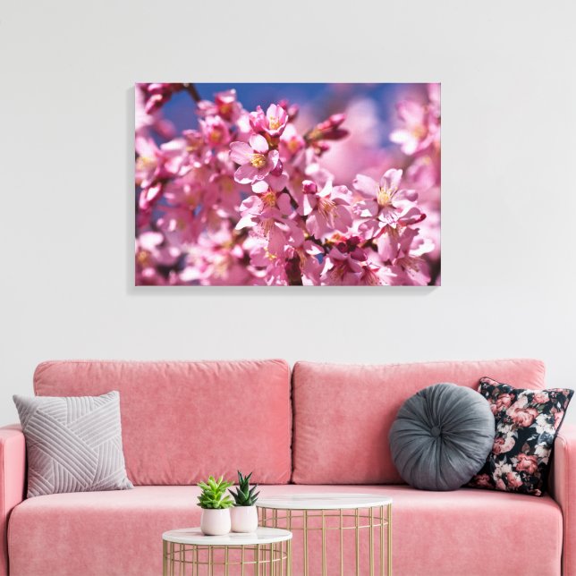 Blommar av Sakura Cherry som stängts av av solljus Canvastryck (Insitu (Vardagsrum))