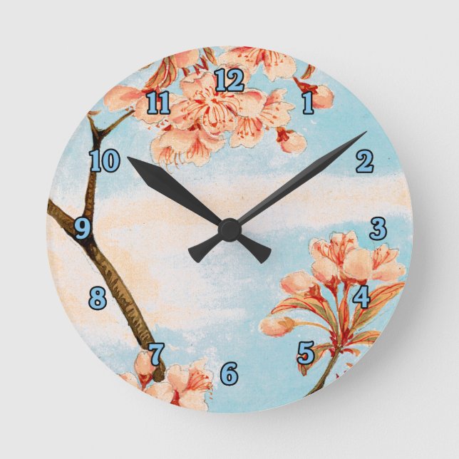 Blommar av Sakura Cherry Wall Clock Rund Klocka (Framsida)