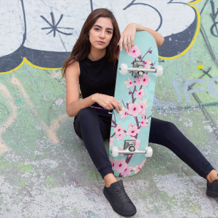 Blommar av turkos Rosa av körsbär Mini Skateboard Bräda 18,5 Cm