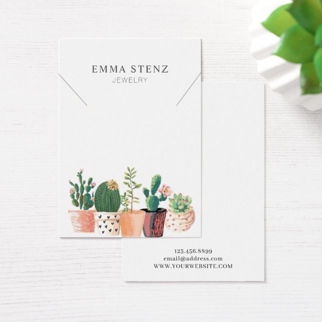 Blommar av vattenfärg Cactus ・ Visningen Necklace Visitkort (Skivbord)