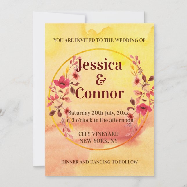 Blommar av vattenfärgen Rosa Cherry Flower Bröllop Inbjudningar (Framsida)