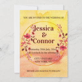 Blommar av vattenfärgen Rosa Cherry Flower Bröllop Inbjudningar