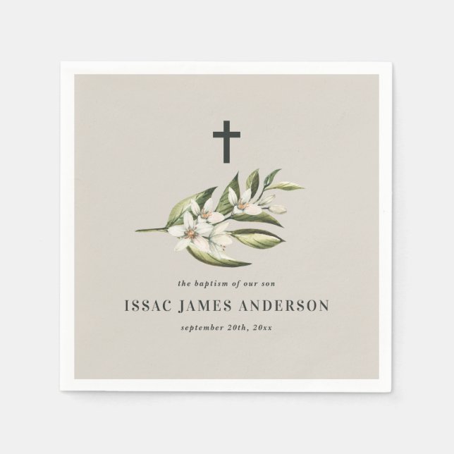 Blommar av vit blommigt med friterad baptism pappersservett (Framsidan)