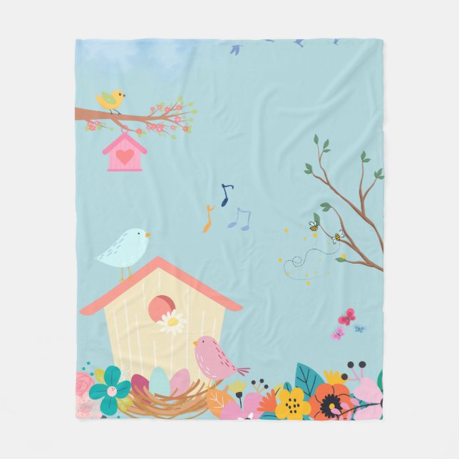 Blommar Birdhouse Fleece Blanket (Framsidan)