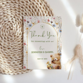 Blommar Blek Cream Playful Nalle Baby Shower Tack Kort