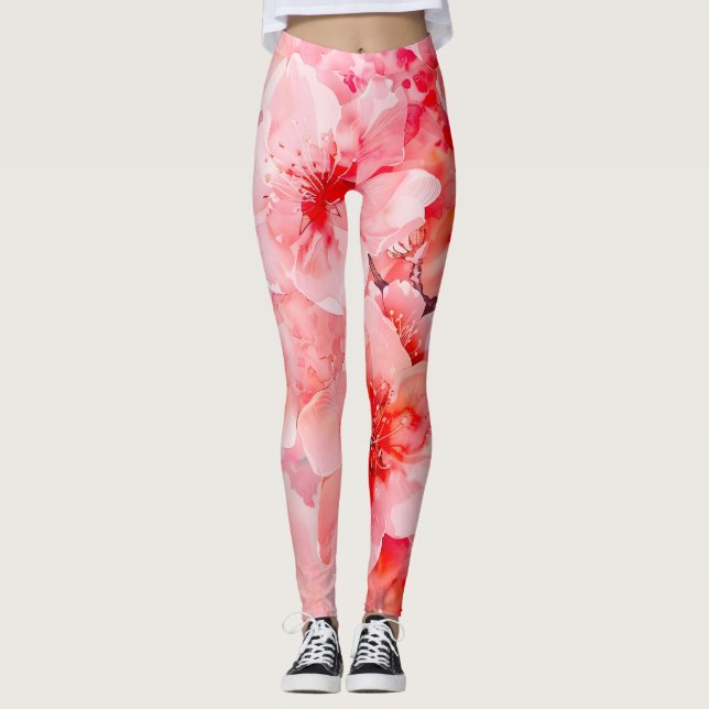 Blommar Bliss för vattenfärgsfärgsfärgsfärja Leggings (Framsida)