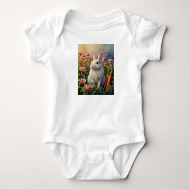 Blommar Bunny & Carrot Patch Baby Body Kostym T Shirt (Framsida)