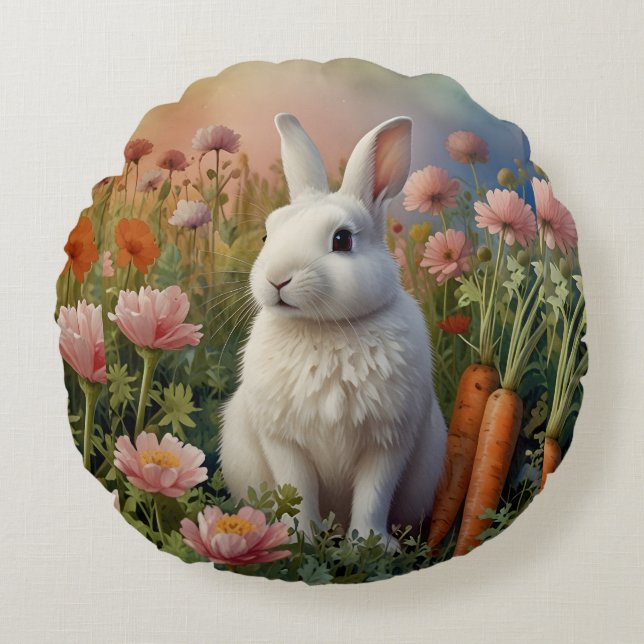 Blommar Bunny & Carrot Patch Round Pillow Rund Kudde (Framsidan)