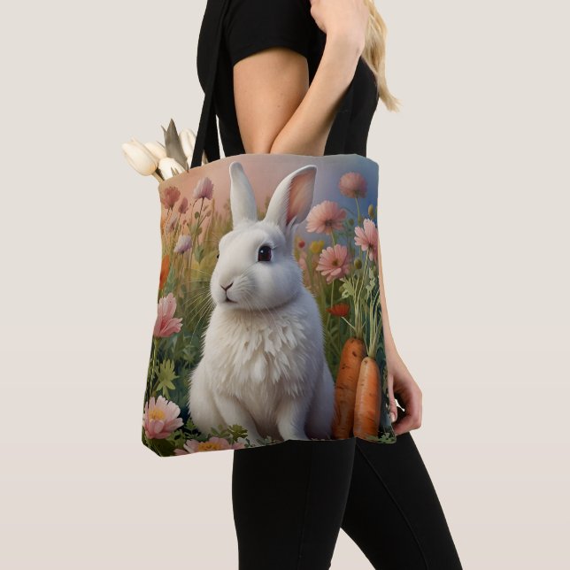 Blommar Bunny & Carrot Patch Tote Bag Tygkasse (Närbild)