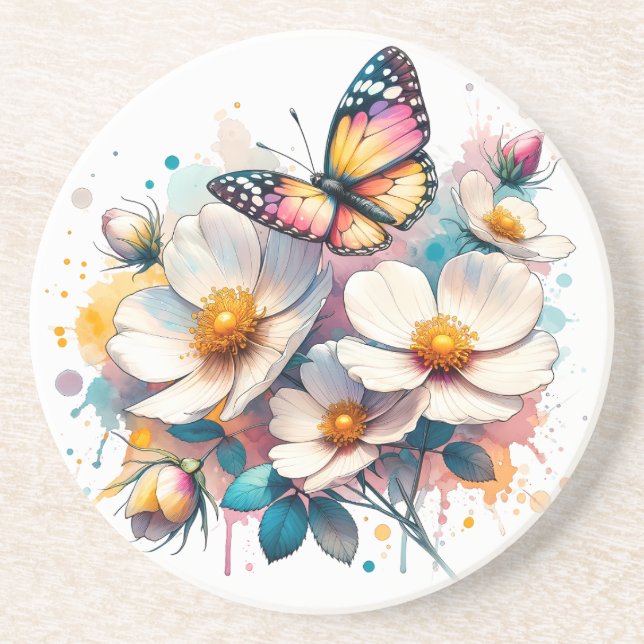 Blommar & Butterflies Sandstone Underlägg (Framsidan)