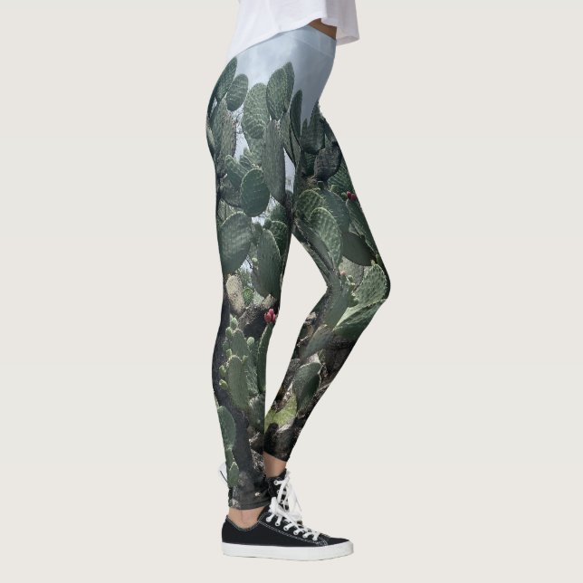 Blommar Cactus Mode Leggings Grönt Blue (Höger)